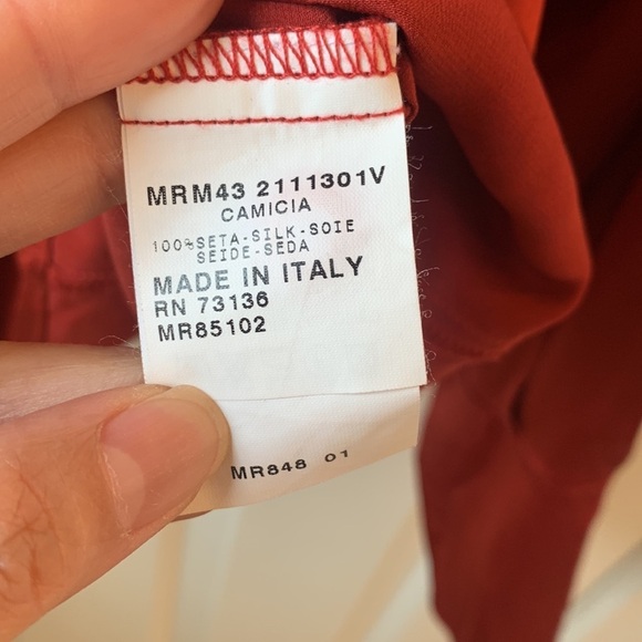 Marina Rinaldi Camicia 100% Silk Satin Red Button Up Shirt size 25 L/XL - Picture 7 of 11